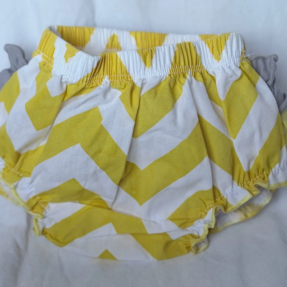 Unbranded Yellow & White Chevron Baby Sundress with Gray Trim